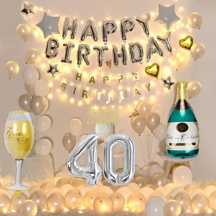 Pack 40ans Or et Blanc - 20 personnes : Décorations anniversaire