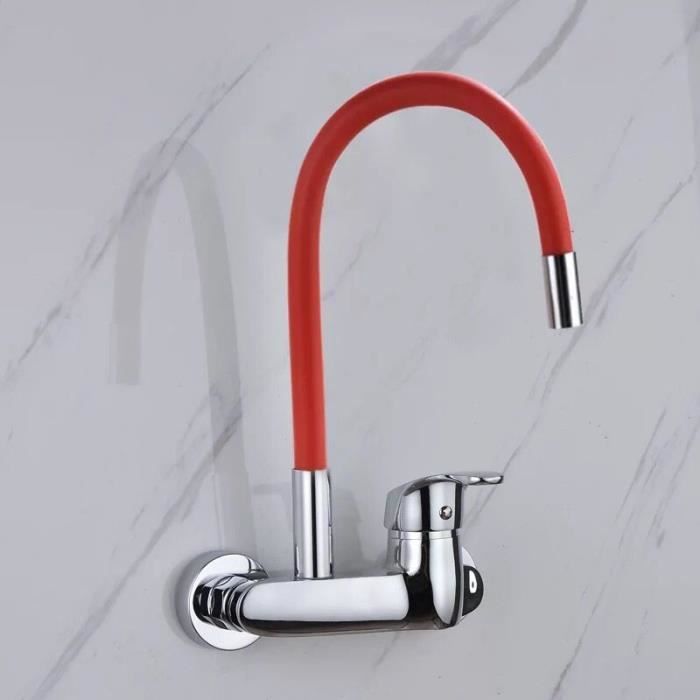 Robinet Mural Pivotant 2 Trous En Cuivre Rouge – Style Moderne Col De Cygne, Pour Cuisine Ou Salle De Bain