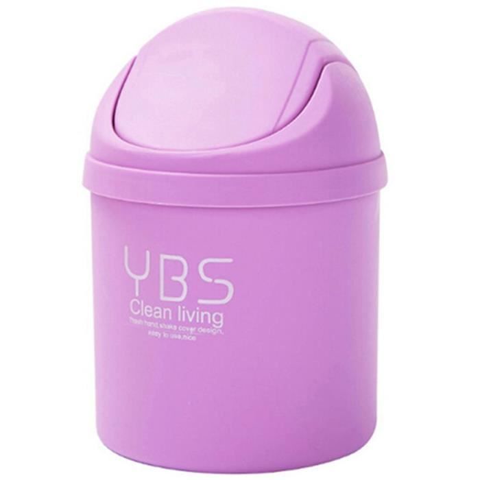 Mini Poubelle De Bureau Avec Couvercle - En PP Violet, Design Compact - Pour Table, Comptoir, Chambre, Salle De Bain - 9