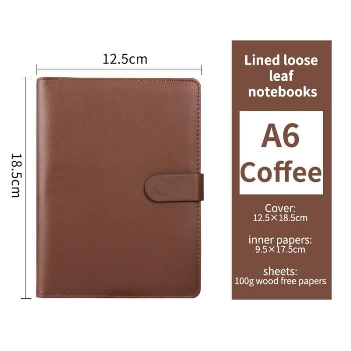 Carnet A5 Cuir – Couverture Classeur 6 Anneaux – Rechargeable – Gris