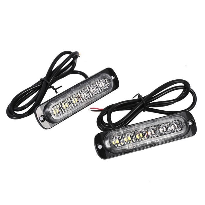 ARAMOX Témoin lumineux d'urgence 2pcs 12V 6 LED Feux Stroboscopique d'Avertissement d'Urgence de Camion Voiture Ambre+Blanc