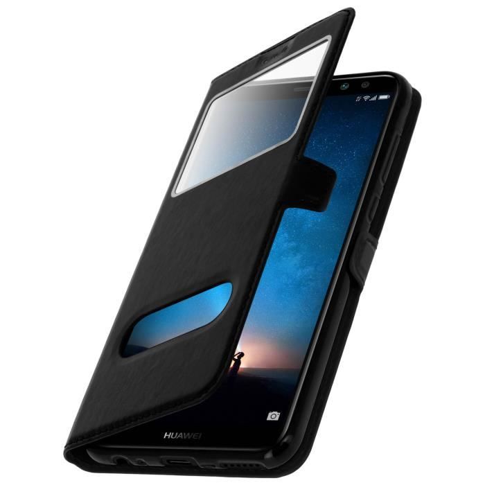 Etui Flip Book Cuir PU Pour Huawei Mate 10 Lite - Pochette Avec Fentes Cartes, Support Intégré Et Fermeture Magnétique - Marron - 14