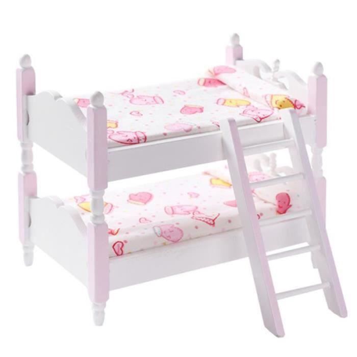 Lit Superposé Miniature Maison De Poupée Échelle 1:12 – Meuble Bois Bleu Avec Échelle – Déco Accessoire Pour Poupée