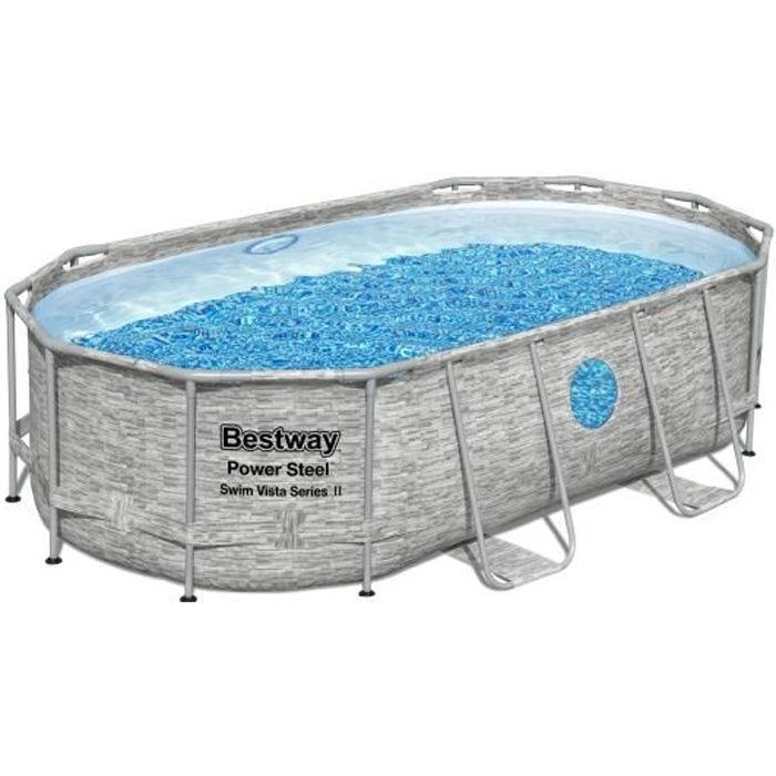 Kit Piscine hors sol BESTWAY Power Steel™- 427 x 250 x 100 cm - Ovale (Livrée avec filtre à cartouche, bâche, échelle)