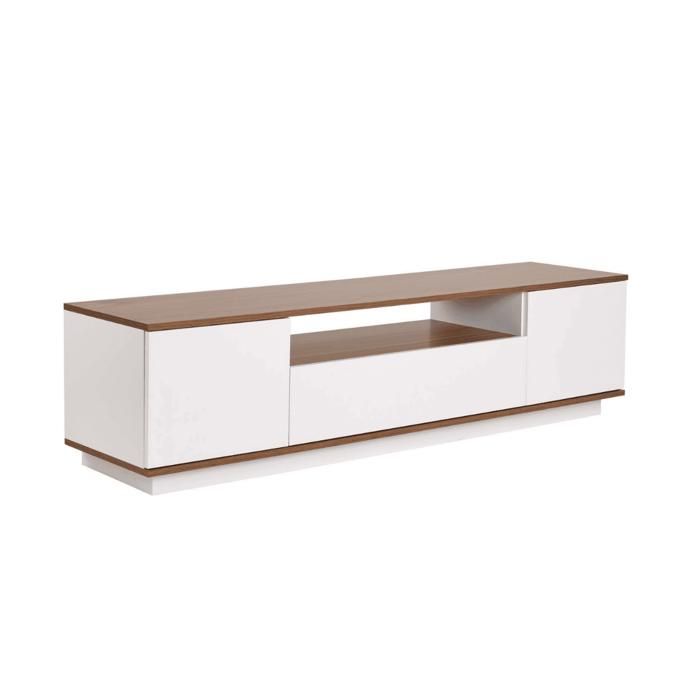 CALICOSY - Meuble TV 3 portes rabattables et 1 niche L180 cm - VERAMONT - Blanc / Noyer CALICOSY - Meuble TV 3 portes rabattables et 1 niche L180 cm - VERAMONT - Blanc / Noyer