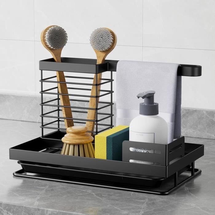 SARSTRY Organisateur Évier Acier Inox – Porte-Éponge, Support Brosse & Savon, Amovible
