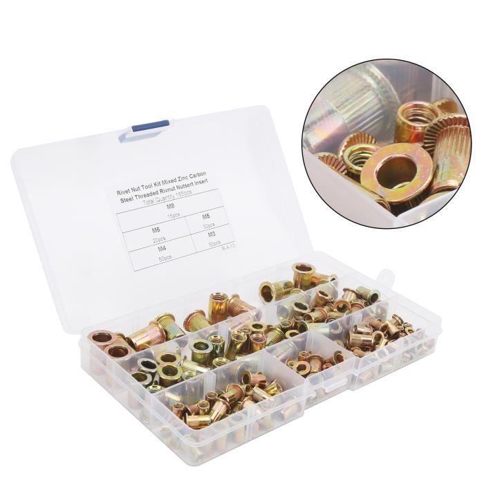 Kit De 320 écrous à Rivets Filetés En Acier (M3 à M12) - 150 Pièces Variées - Tête Plate - Pour Bricolage Et Réparation