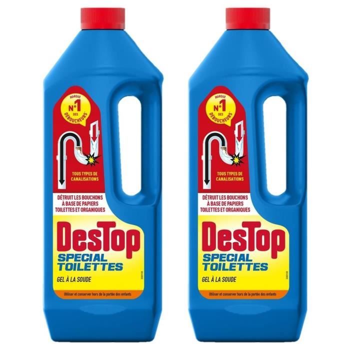 Lot de 2 Gels Déboucheur spécial toilettes - détruit les bouchons des WC - avec javel - 1L