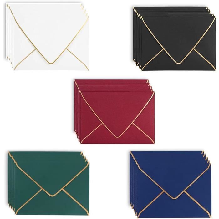 Lot De 60 Enveloppes Invitation Exquises Bords Dorés - Vert Et Blanc 13,5 X 18,5 Cm