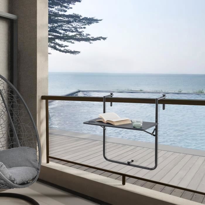 Table De Balcon Suspendue GIANTEX - Pliable, Support Jusqu'à 6 Cm, Plateau Maille Métal 60.5x50.5x51 Cm