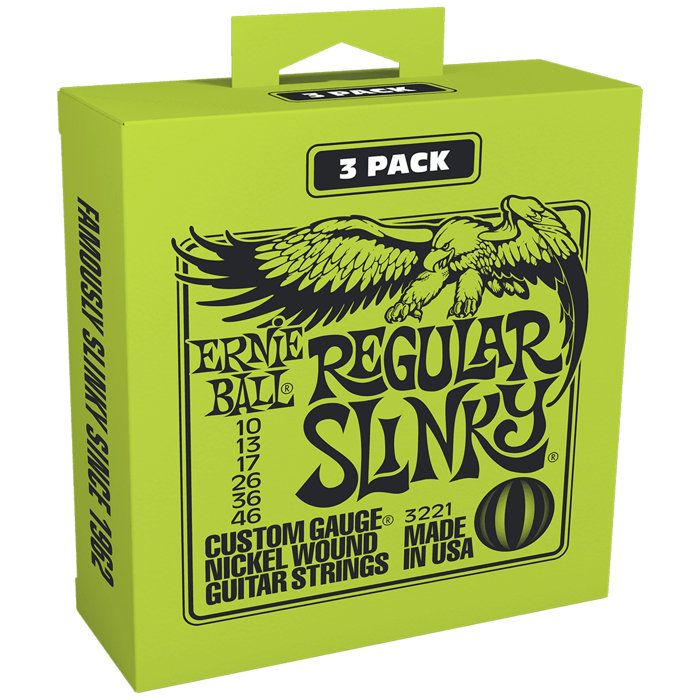 🎸 Cordes Ernie Ball Regular Slinky : Le Pack de 3 pour un Son Chaleureux et un Jeu Confortable (Tirant .010-.046)