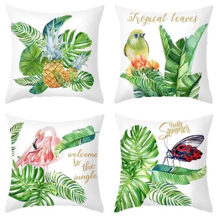 Housses De Coussin D'extérieur Hiseng - Lot De 8, Motif Feuilles 3D, Tissu Extensible (95% Polyester, 5% élasthanne), Lavable