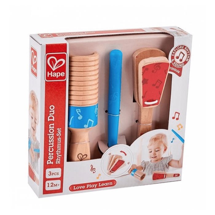 Hape - Duo de percussion, jouet en bois - Jeux premier âge - Jeux d'éveil - Jouets musicaux