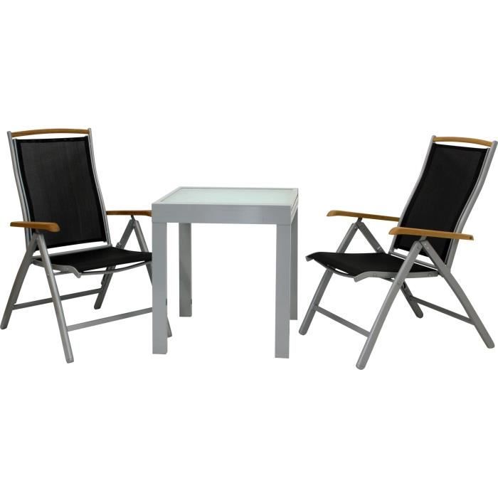 table à rallonge - ib style® - diplomat s argente 65-130 cm – avec 2 chaises - aluminium en verre