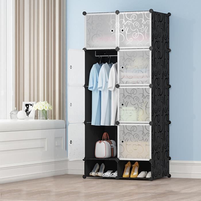 Armoire penderie JEOBEST - Meuble de chambre - Noir - H. 167cm - 2 portes - Contemporain