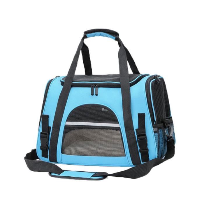 Meilleurs prix pour Sac de Transport Pour Chat Chien Respirant et Pliable avec Amovible Bandoulière et Matelas en Peluche Panier De Transport-Bleu