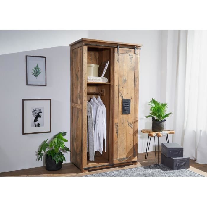 Armoire - Bois massifde manguier laqué (Bois naturel) - RAILWAY #116 -  Cdiscount Maison