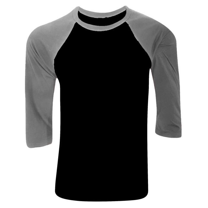 T shirt baseball homme BELLA CANVAS manches 3 4 noir gris