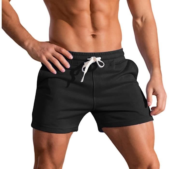 Short de Course pour Homme de 3 Pouces Short de Musculation pour  entraînement de Gymnastique Short de Sport en Coton Noir