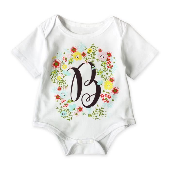 Body bebe fille imprime fleur coloree 0 24 mois manches courtes Blanc Cdiscount Pret a Porter
