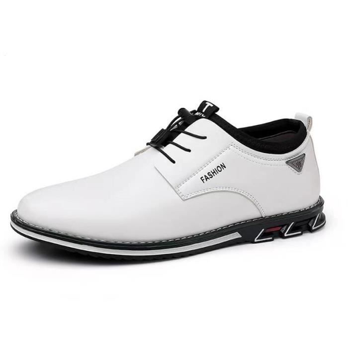 Derby Cuir Chaussures Homme Blanc Cuir Semelle en caoutchouc