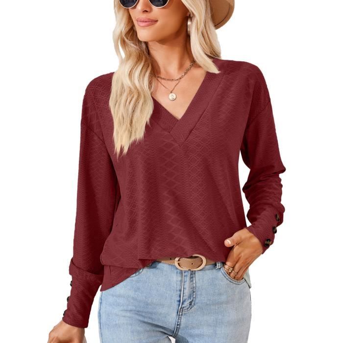 Pull col v bordeaux femme deals