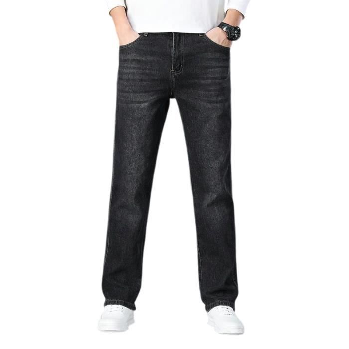 Pantalon Homme En Jeans Regular Droite Casual Jeans Stretch Taille Standard 5 Poches Effet Delave Et Blanche Noir Cdiscount Pret a Porter