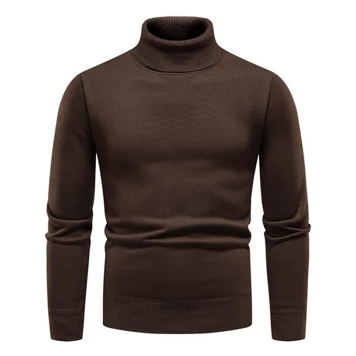 Sous Pull Col Roule Homme en Tricot Doublure Polaire Pullover Chaud Automne Hiver Couleur Unie Cafe Cdiscount Pret a Porter