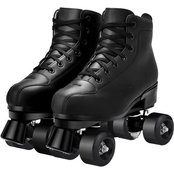 Patins à roulettes - Classiques en Cuir Double rangée pour débutants - Noir animal