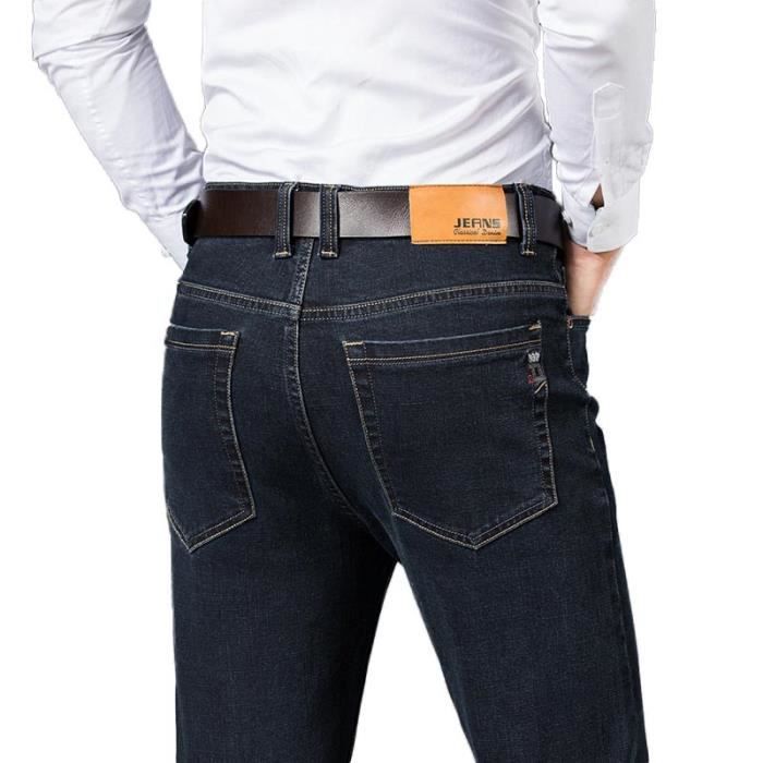 Pantalon en Jeans Homme Coupe Droite Grand Taille Jean Stretch Business 5 Poches Taille Haute Effet Délavé
