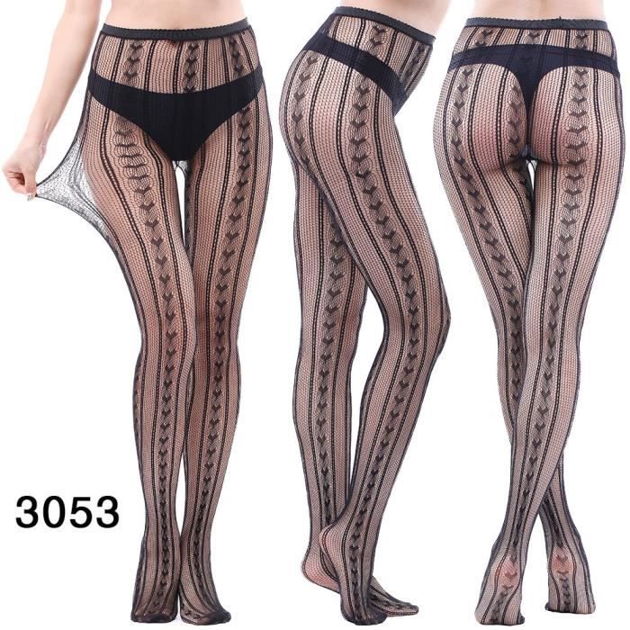Collants Lingerie Glossy Crotchless - Dentelle Florale, Extensibles, Pour Moments Intimes