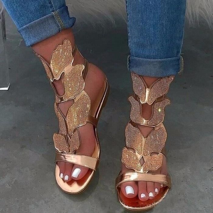Sandales gladiateur papillon en cristal pour femmes chaussures