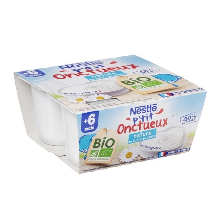 Fromage blanc nature P'tit Onctueux Nestlé dès 6 mois x4 - 100g