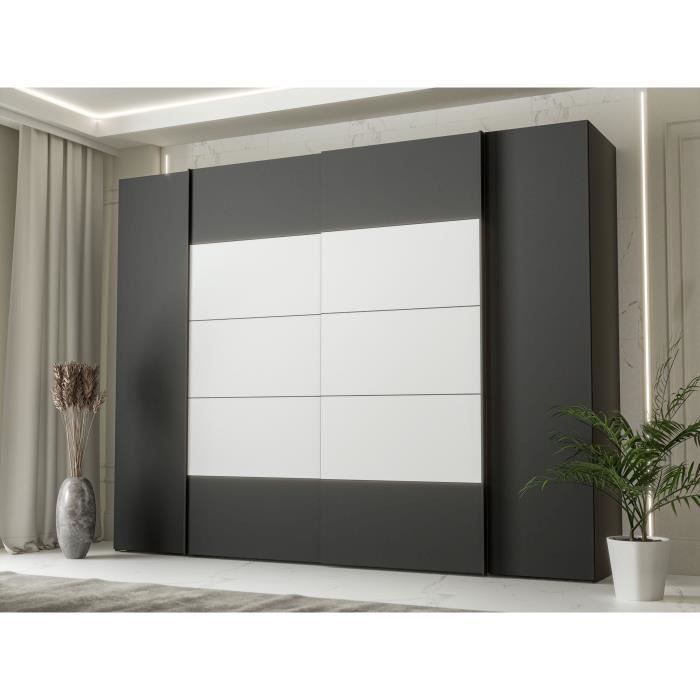 Armoire - Noir / Blanc - 2 portes battantes + 2 portes coulissantes - L2703 x P612 x H2105 cm - NARAGO