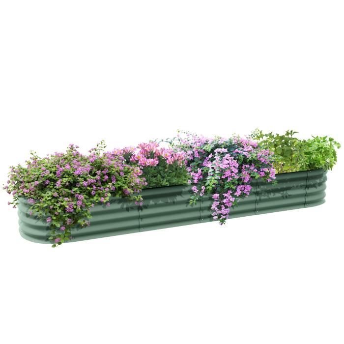 Carré potager de jardin en tôle d'acier ondulée vert - OUTSUNNY - Modulable - 240L x 62l x 30H cm