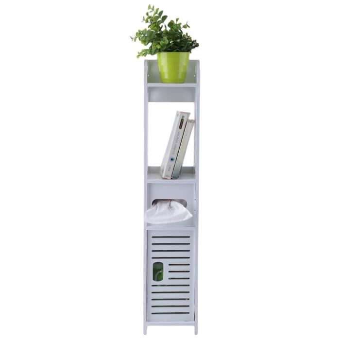 Meuble Wc Etagere Bois Gain De Place Pour Toilette Porte Blanc