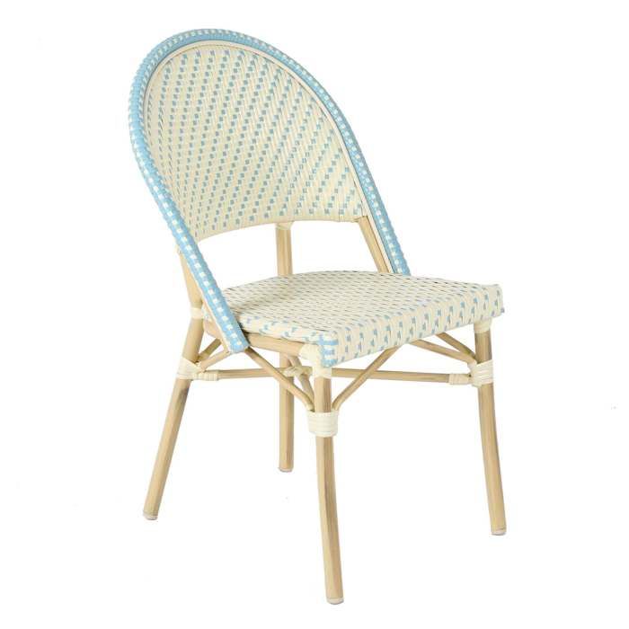 Chaise de terrasse bistrot parisien en aluminium et rotin bleu Marais - Oviala Chaise de terrasse bistrot parisien en aluminium et rotin bleu Marais - Oviala