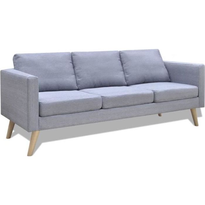 Canapé convertible 3 places OVONNI - Tissu Gris clair - Réversible - Confort moelleux