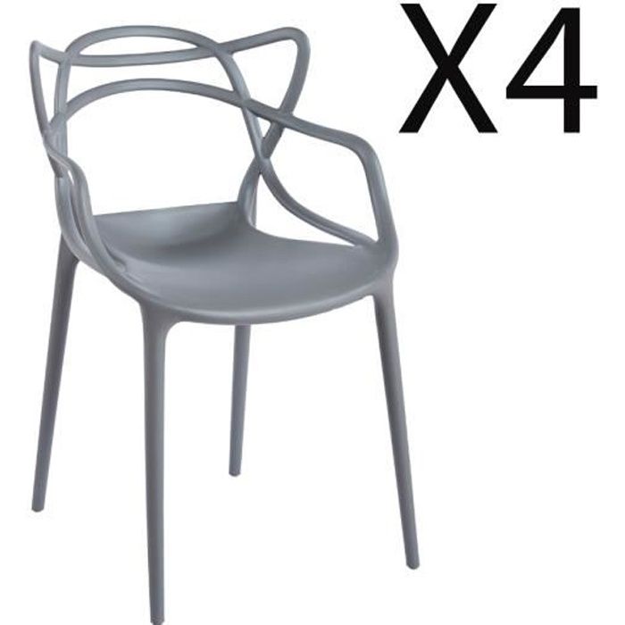 Lot de 4 chaises en Polypropylène coloris gris - Longueur 55 x profondeur 55 x hauteur 83 cm