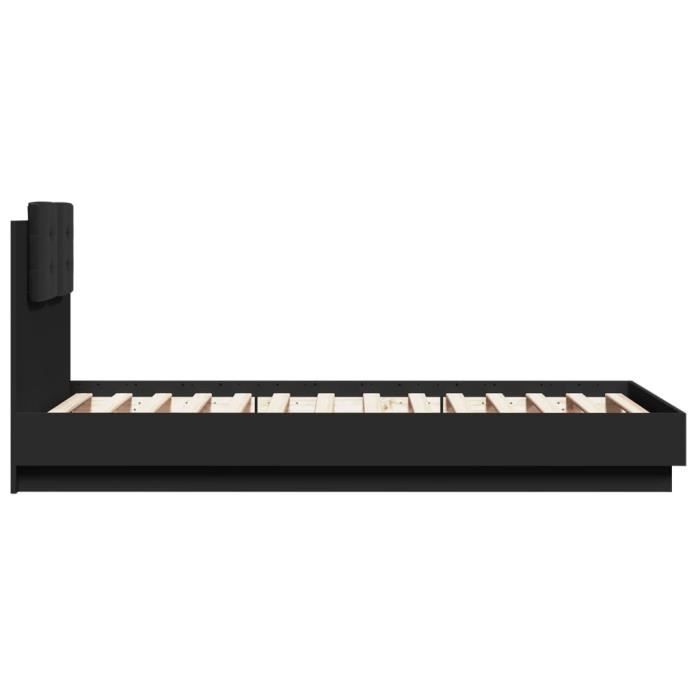 Cadre de lit - SALALIS - 90x190 cm - Bois dingénierie - Tête de lit rembourrée - Noir