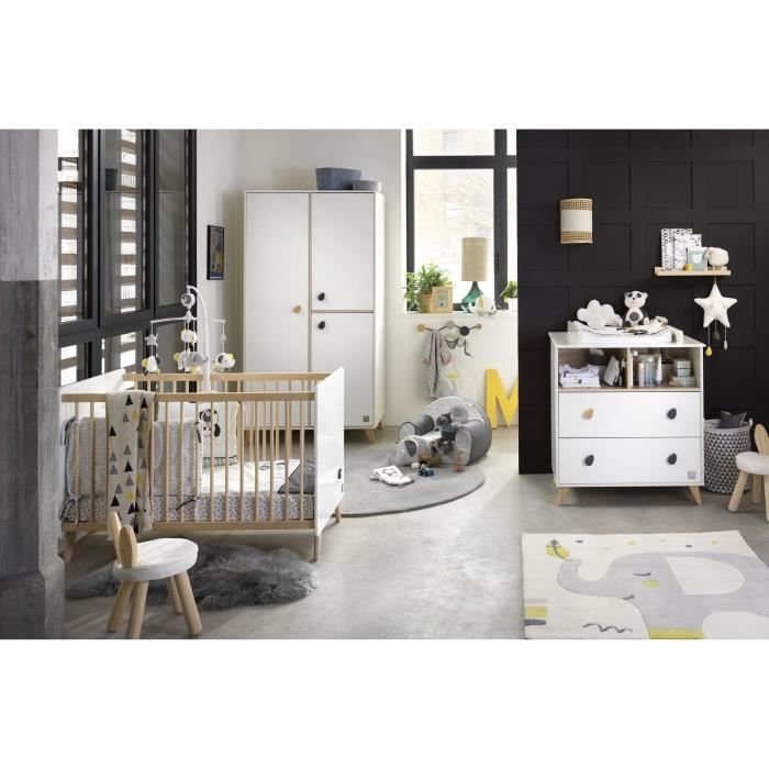 Chambre bébé duo OSLO Lit 120x60 + Commode à langer 2 tiroirs gouttes SAUTHON