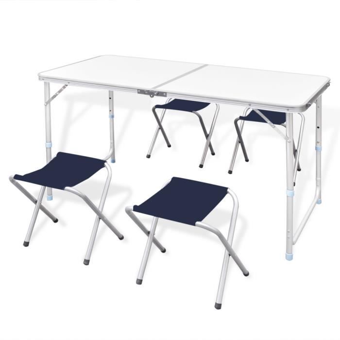 Table Pliante De Camping Hauteur Ajustable Avec 4 Chaises Pour