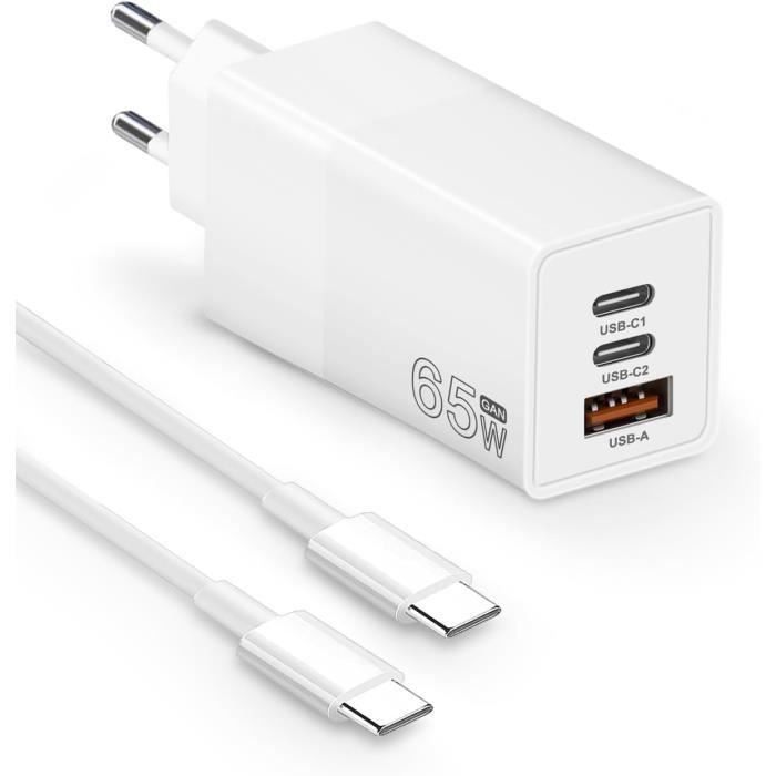 Chargeur USB-C IFEART 67W Double Port - Pour MacBook, IPhone, IPad Et Samsung - Avec Câble 2m
