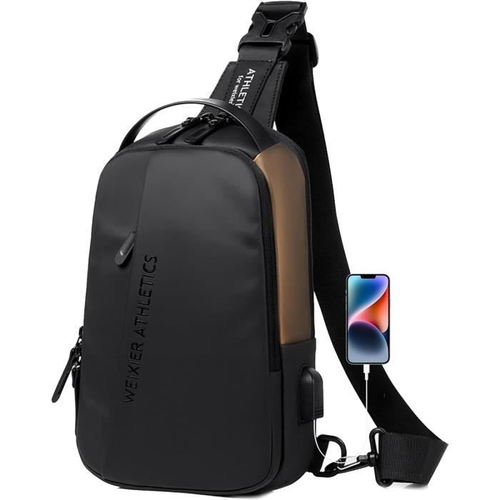 Sac Bandoulière Homme En Cuir Véritable - Porté Poitrine Ou épaule - Multi-poches - Pour Voyage, Quotidien