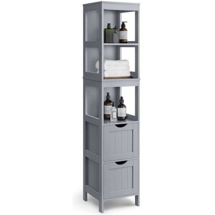 Armoire de Salle de Bain - VASAGLE - 2 Tiroirs - 3 Compartiments Ouverts - Gris Tourterelle Armoire de Salle de Bain - VASAGLE - 2 Tiroirs - 3 Compartiments Ouverts - Gris Tourterelle