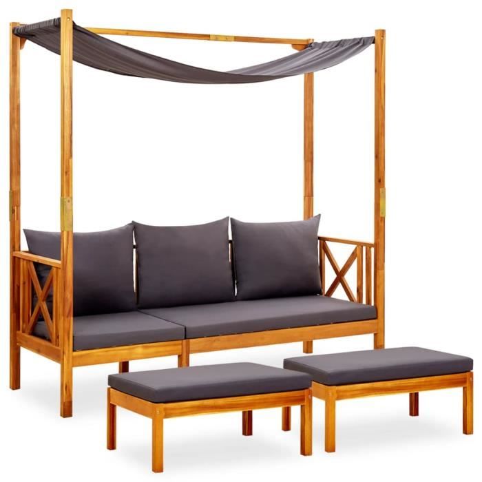 vidaXL Banc de jardin avec auvent et repose pieds Bois dacacia solide 29 cm