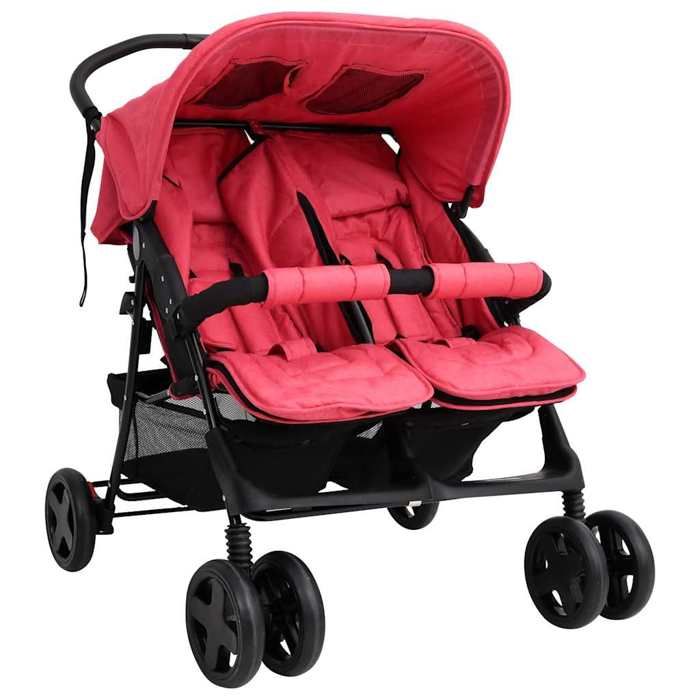 Poussette deux places Rouge Acier VIDAXL 10345 B b