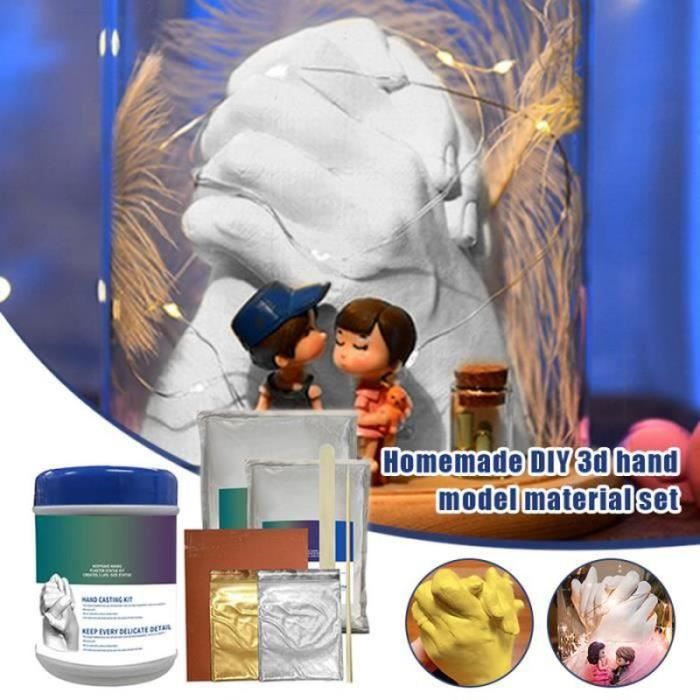 Kit Moulage Main Couple 3D - Alginate Et Plâtre, Socle En Bois, Pour Souvenir Famille, Cadeau Anniversaire Mariage