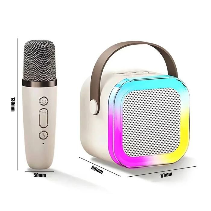 Mini Enceinte Karaoké Bluetooth Portable Avec 2 Micros Sans Fil – Effets Voix + LED Pour Enfants Et Adultes Lumières Led Ambiance Mini Enceinte Karaoké Bluetooth Portable Avec 2 Micros Sans Fil – Effets Voix + LED Pour Enfants Et Adultes Lumières Led Ambiance