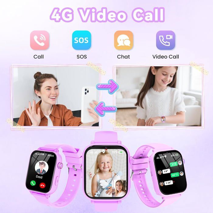 Montre Connectée Enfant 4G Gps Aves Téléphone, Appel Vidéo, Chat Vocal, Sos, Sms, Appareil Photo